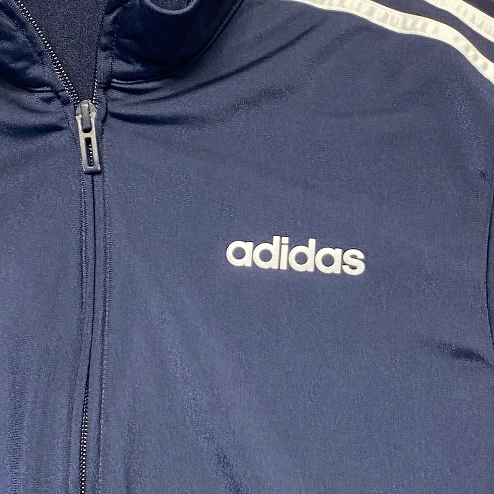 Adidas Mens Navy Blue Three Stripe Full Zip Track Jacket Sportswear Small